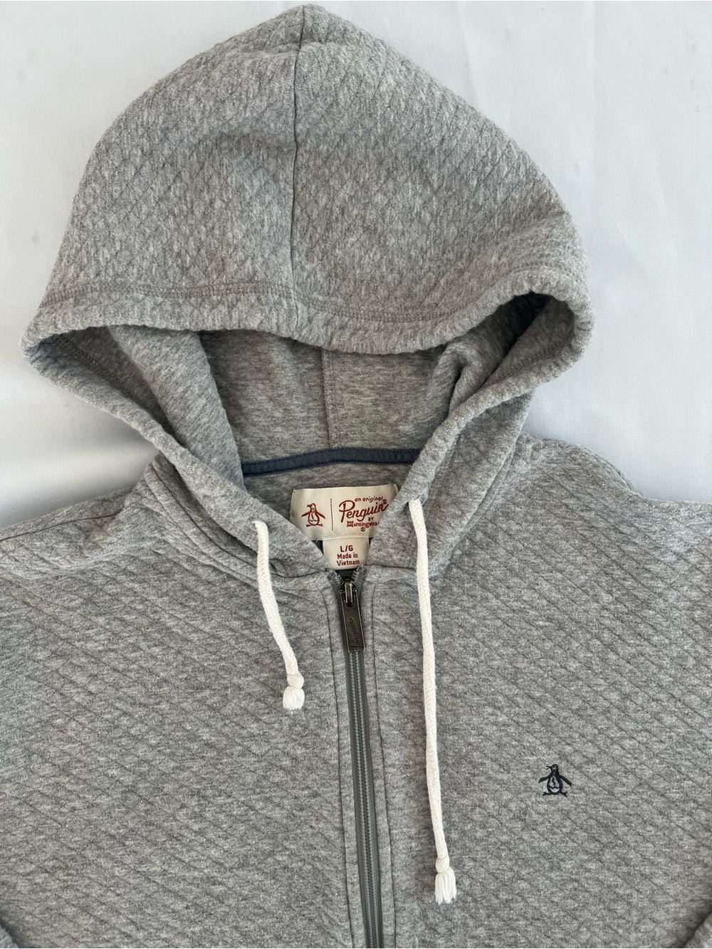 Original Penguin Quilted Light Gray Zip-Up Hoodie